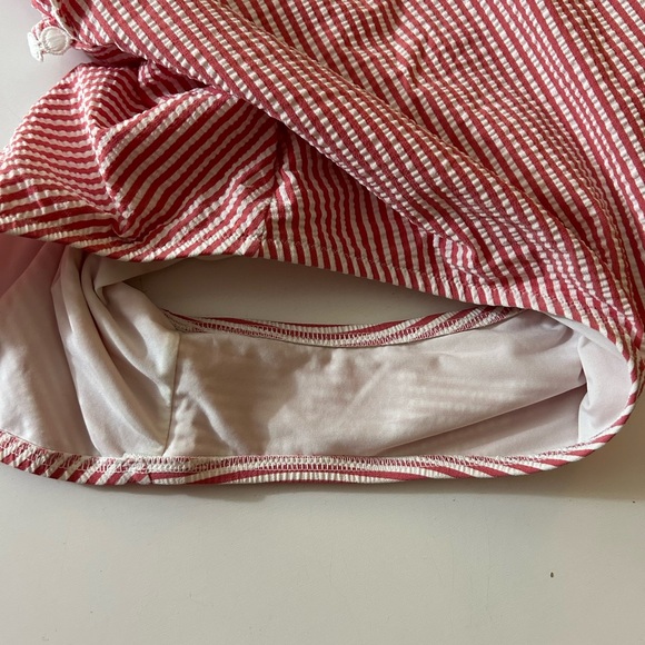 J.Crew Pink & White Seersucker Juliette Tank W/Ruffle Trim One Piece Swimsuit 14 - Picture 8 of 11